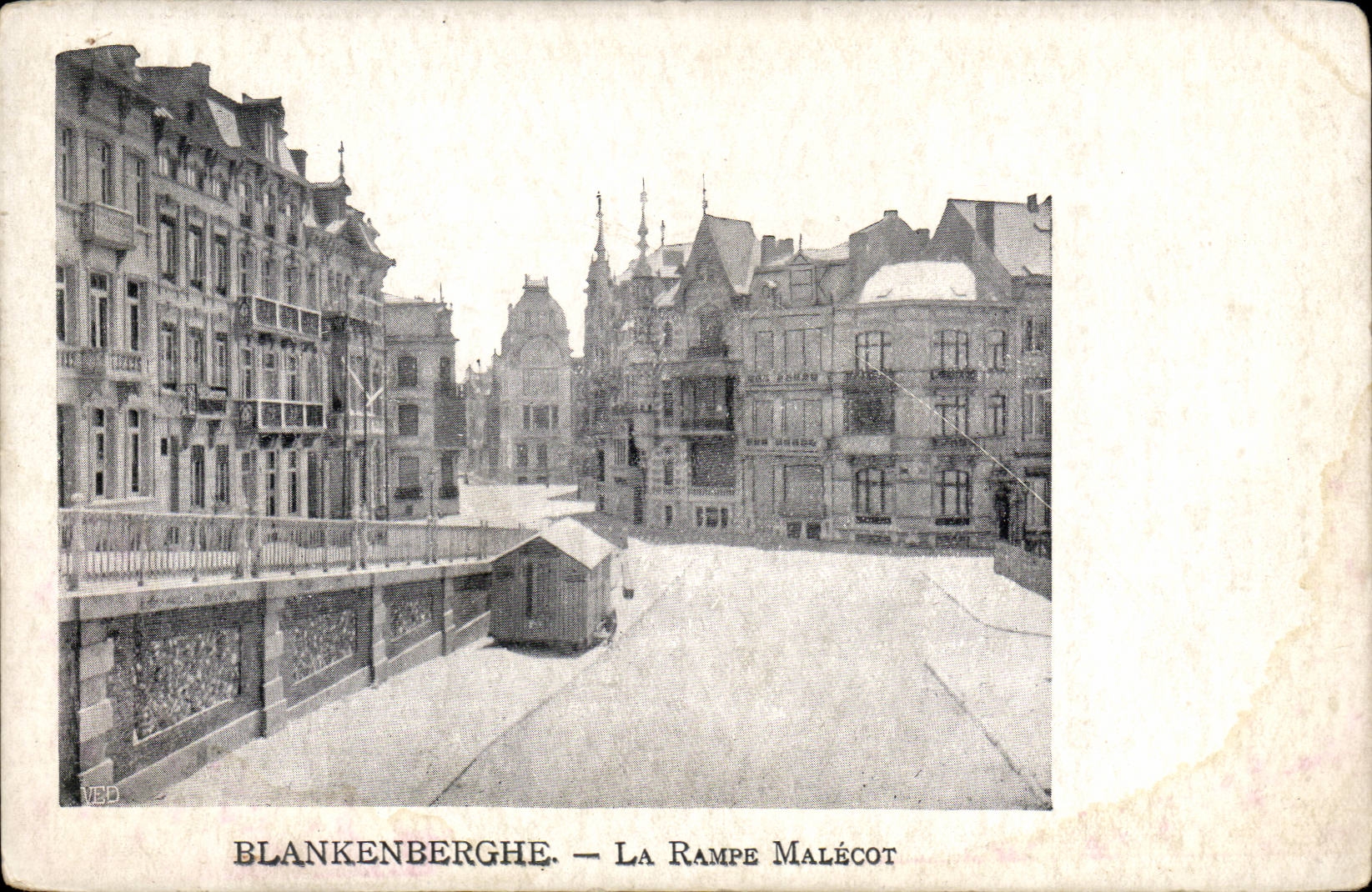 Belgie Belgique CPA Blankenberghe la rampe Malecot + publicite Grandes galeries belges 20 rue de l'eglise
