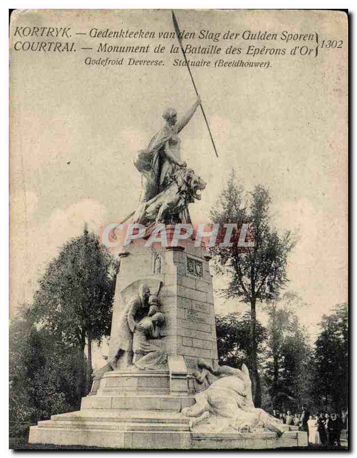 Belgie Belgique CPA Courtrai monument de la bataille des Eperons d'or