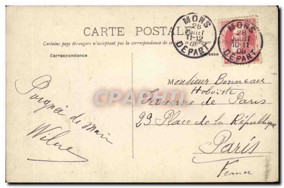 Belgie Belgique CPA Mons Waux Hall — Rückseite