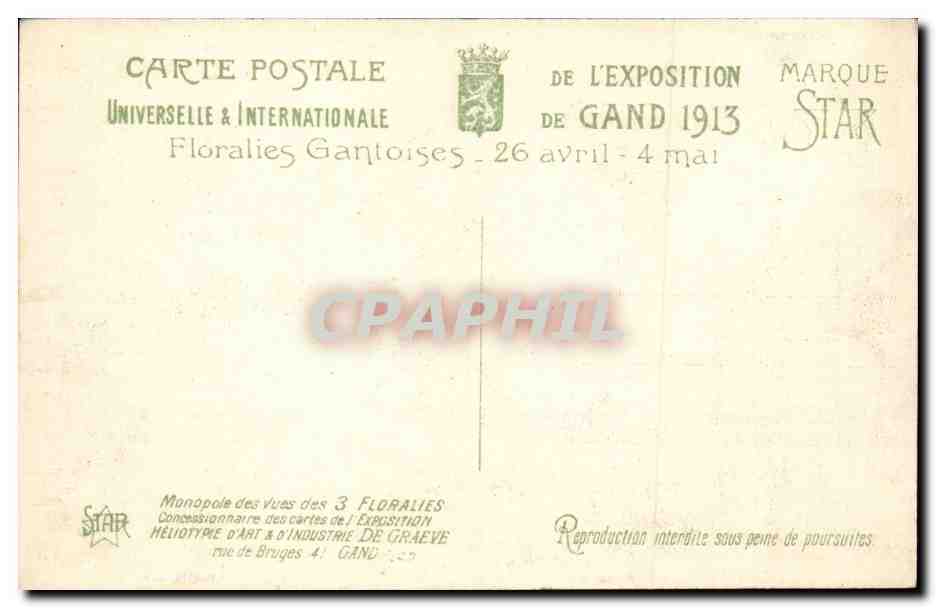 Exposition Floralis Gantoises — Gand 1913 — Éditeur STAR — Rückseite