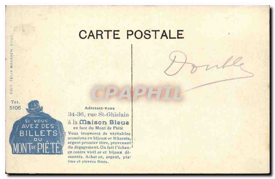 CPA Belgique Gand place de la gare (publicite Mont de Piete Maison Bleue Rue Ghislain ) — Rückseite