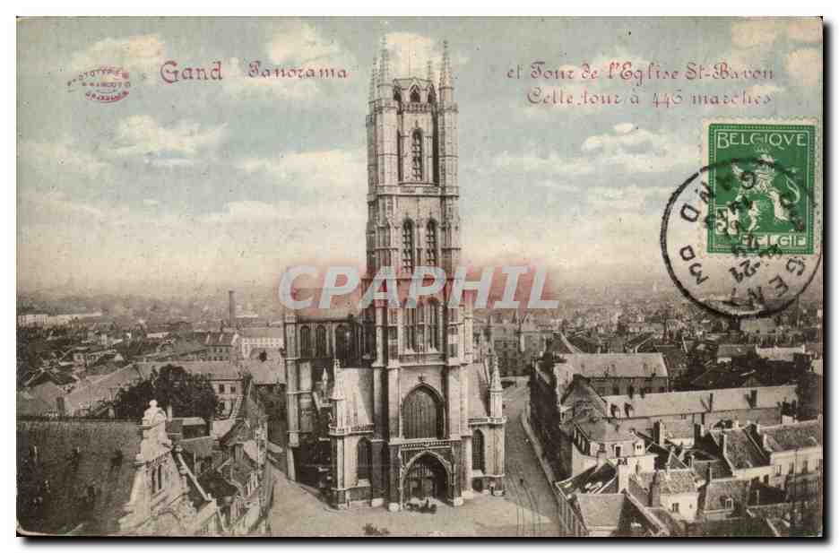 CPA Belgique Gand Panorama et tour de l'eglise St Bavon 