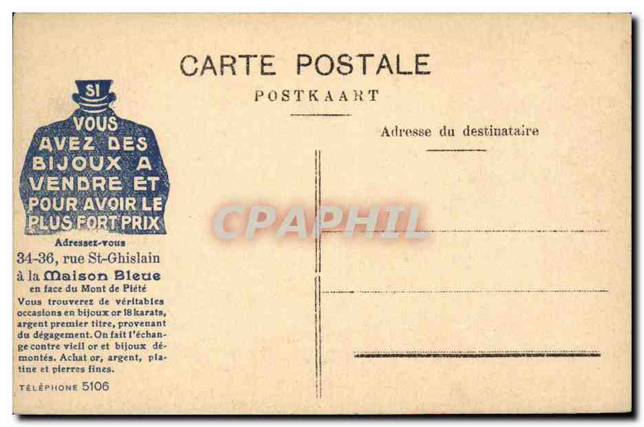 CPA Belgique Gand Quai des Bateliers (publicite Maion bleue rue Ghislain) — Rückseite