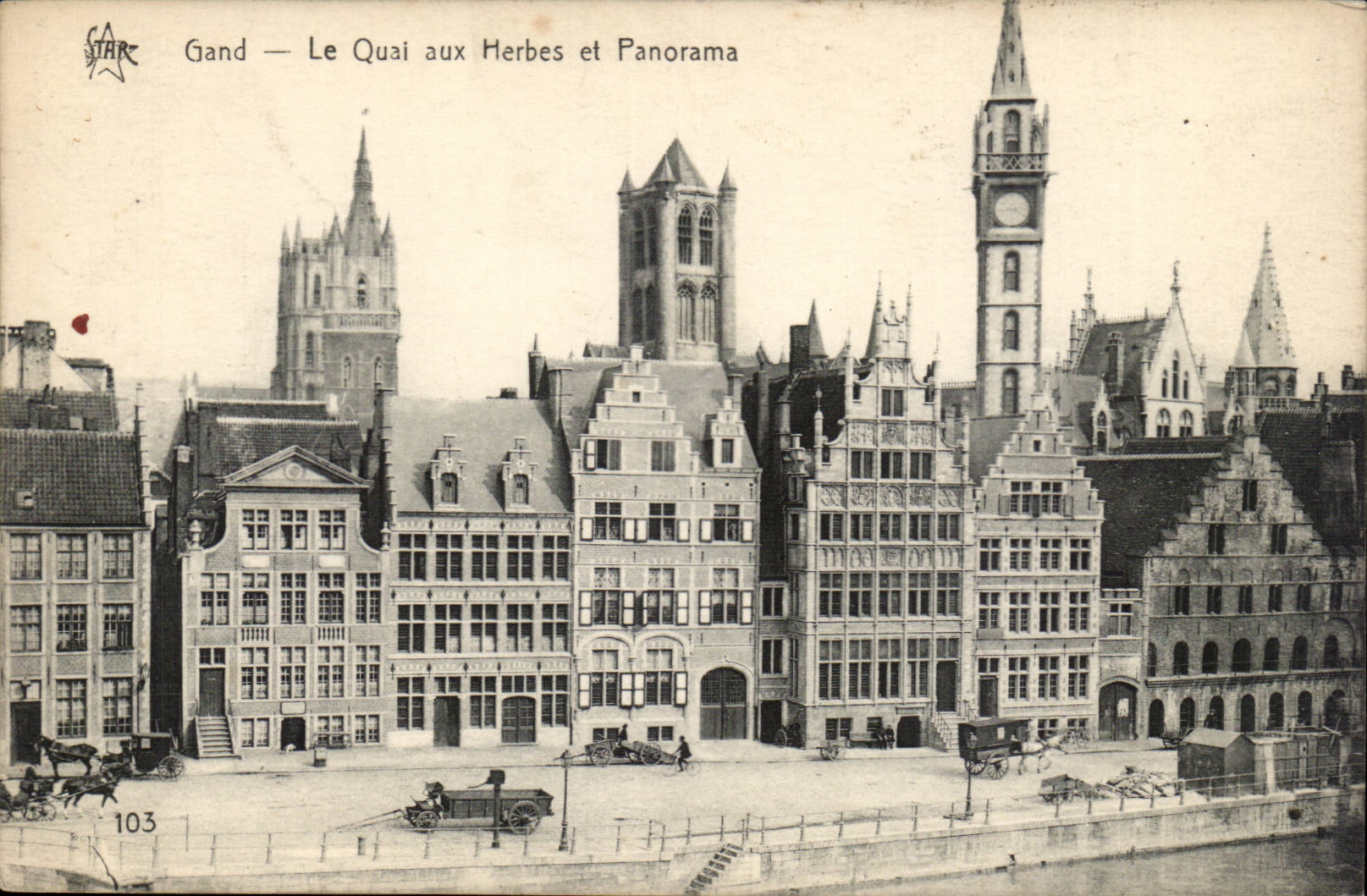CPA Belgique Gand Le quai aux herbes et panorama