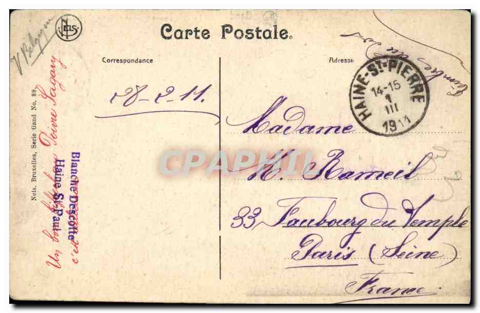 CPA Belgique Gand la poste l'eglise Saint Nicolas et le beffroi — Rückseite