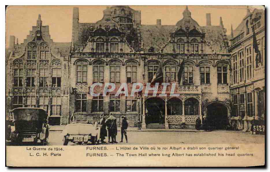 CPA Belgique Furnes L'hotel de ville ou le roi Albart a etabli son quartier general