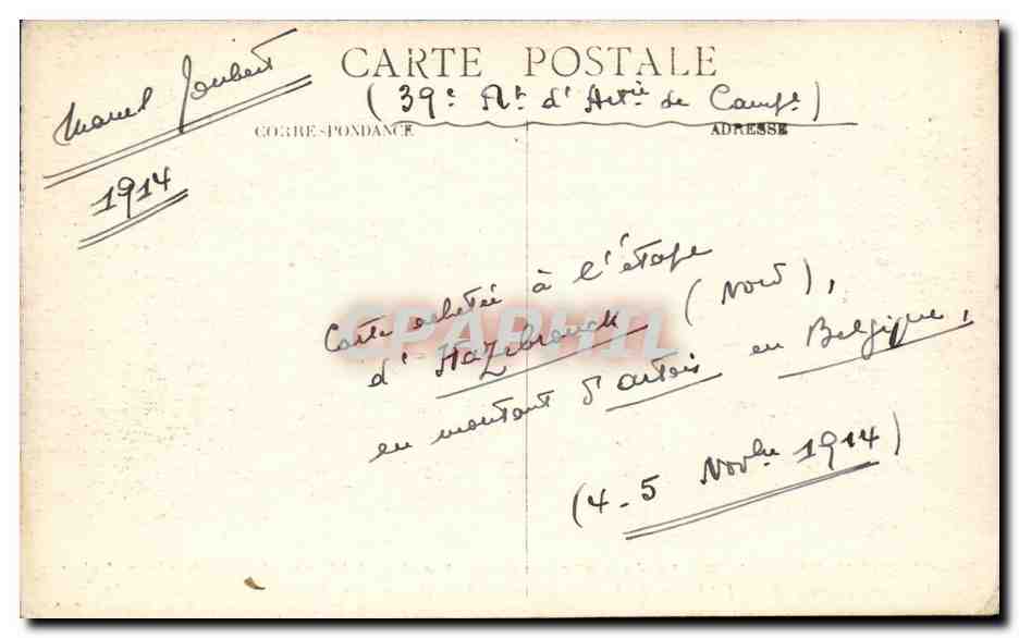 Uhlans und belgische Carabiniers — Gefecht 1914 — G. Mathière, Verlag Paris — Rückseite