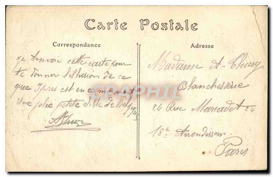 CPA Belgique Ruines d'Ypres Incendie du beffroi (22 novembre 1914) — Back