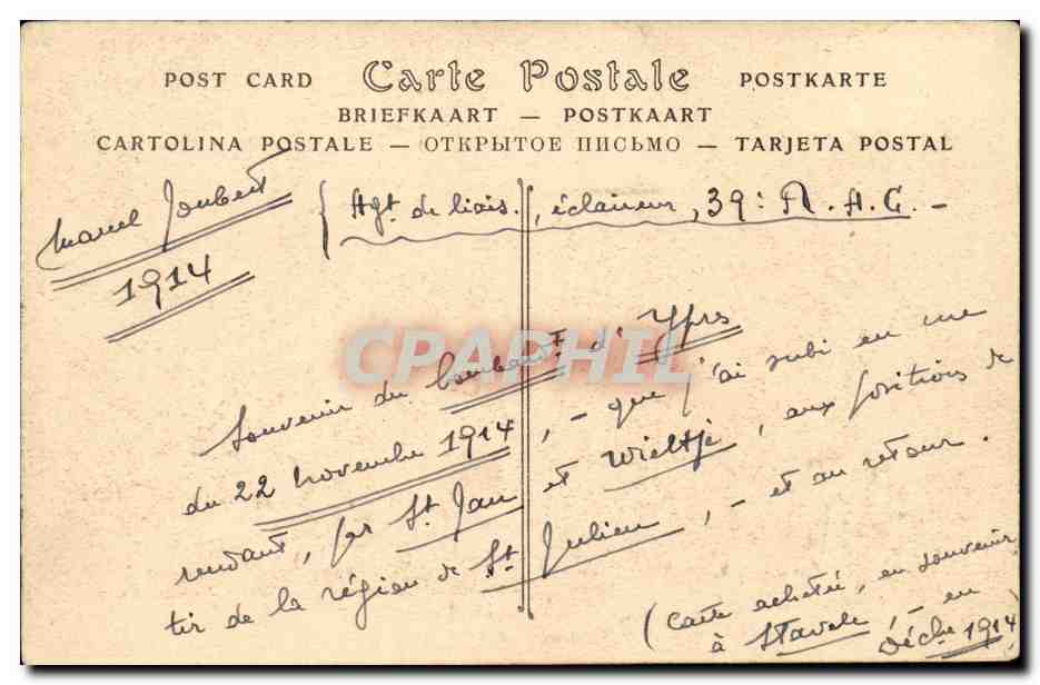 CPA Belgique Ruines d'Ypres Halles et hotel de ville apres le bombardement du 22 novembre 1914 — Rückseite