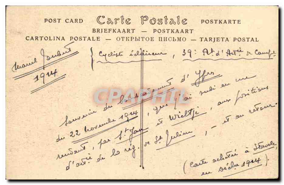 CPA Belgique Ruines d'Ypres Incendie des halles le 22 novembre 1914 — Rückseite