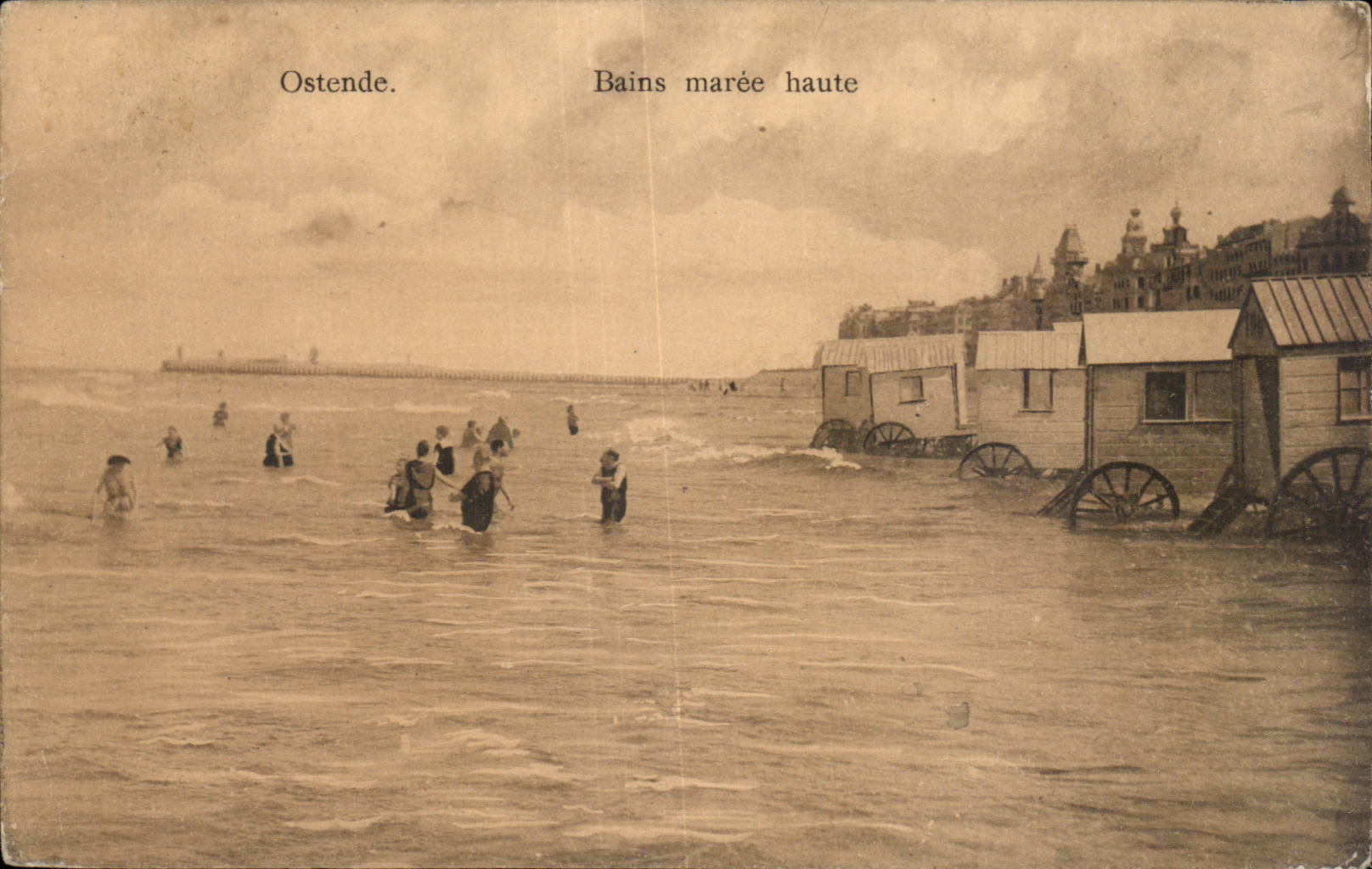 CPA Belgique Ostende Bains maree haute
