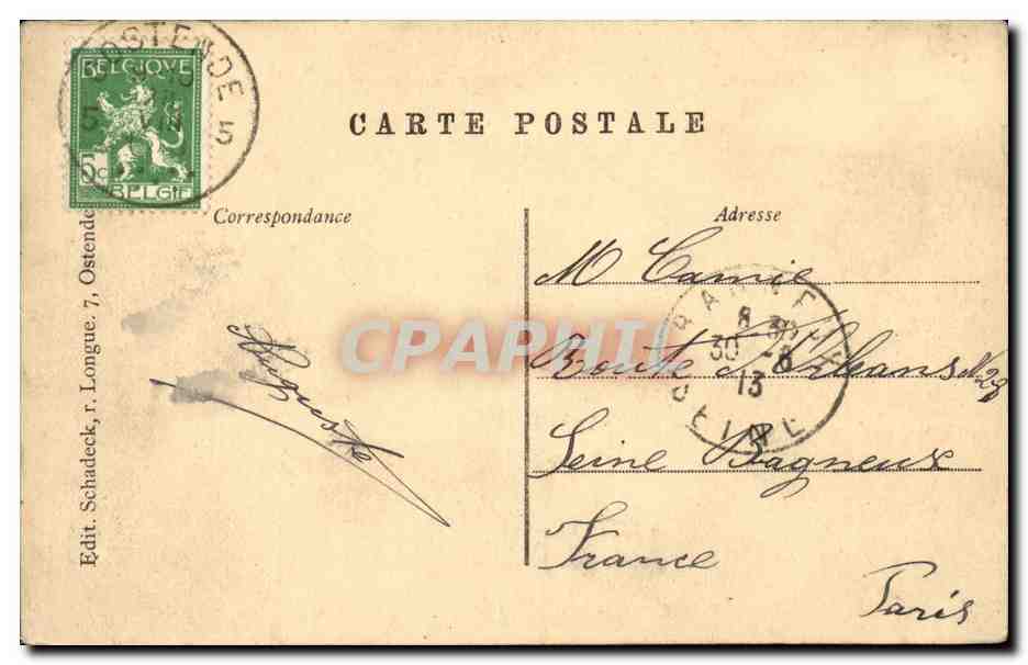 CPA Belgique Ostende Bains maree haute — Rückseite