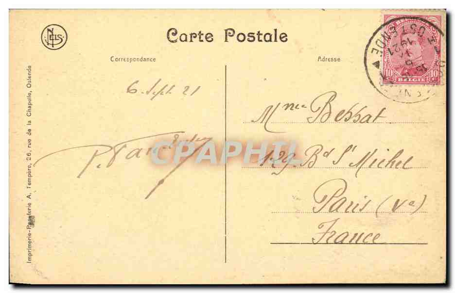 CPA Belgique Ostende La digue et l'hotel majestic Palace Hotel — Rückseite