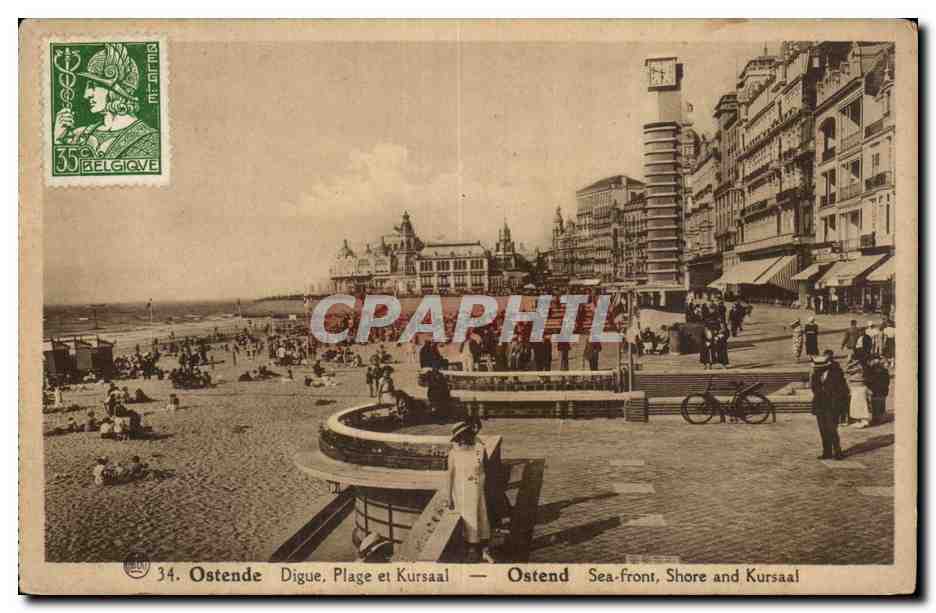 CPA Belgique Ostende Digue plage et kursaal