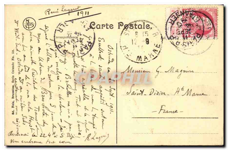 CPA Belgique Ostende Les hotels de la digue et la plage — Rückseite