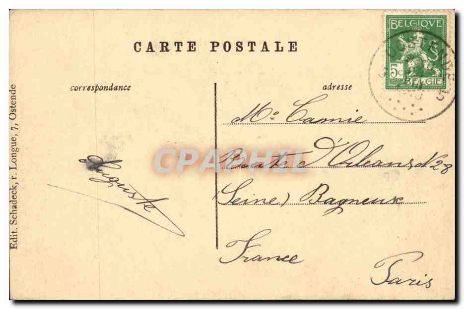 CPA Belgique Ostende La plage et le kursaal — Rückseite