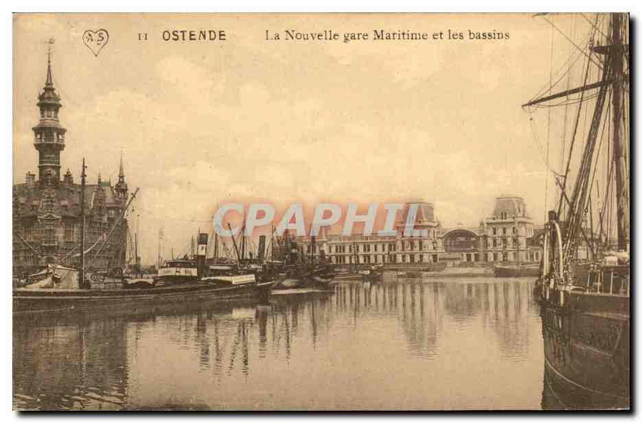 CPA Belgique Ostende La nouvelle gare maritime et les bassins
