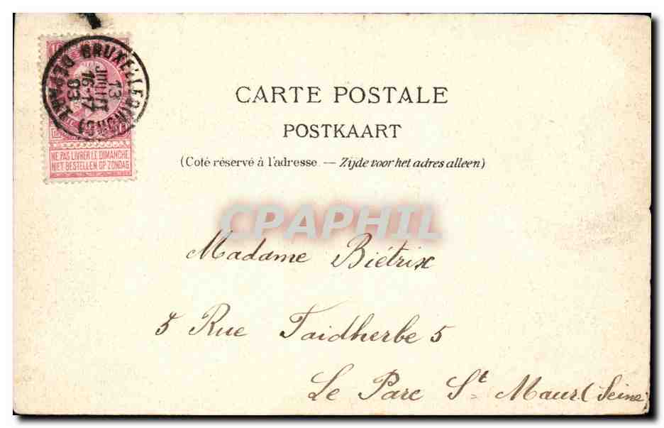 CPA Belgique Bruxelles Chaire Eglise Ste Gudule — Rückseite
