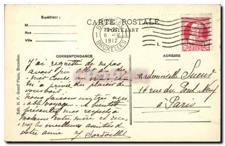 CPA Belgique Bruxelles Palais du roi — Rückseite