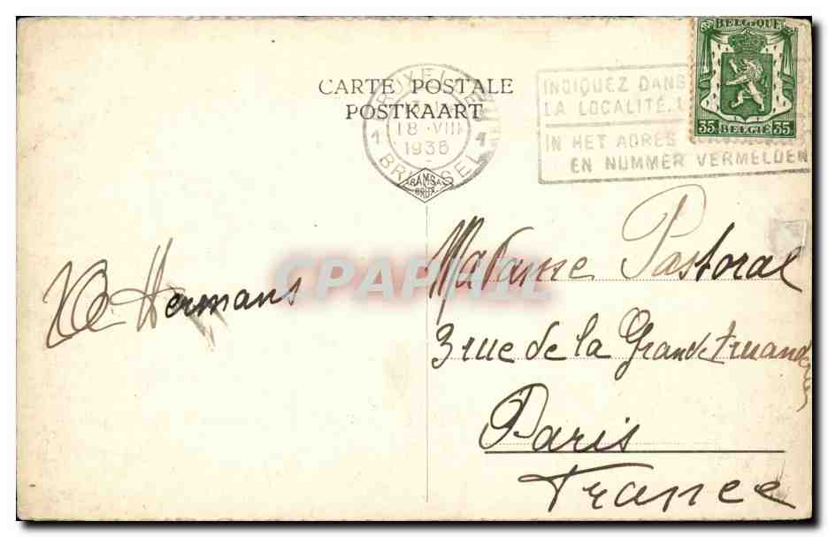 CPA Belgique Bruxelles Palais du roi — Verso