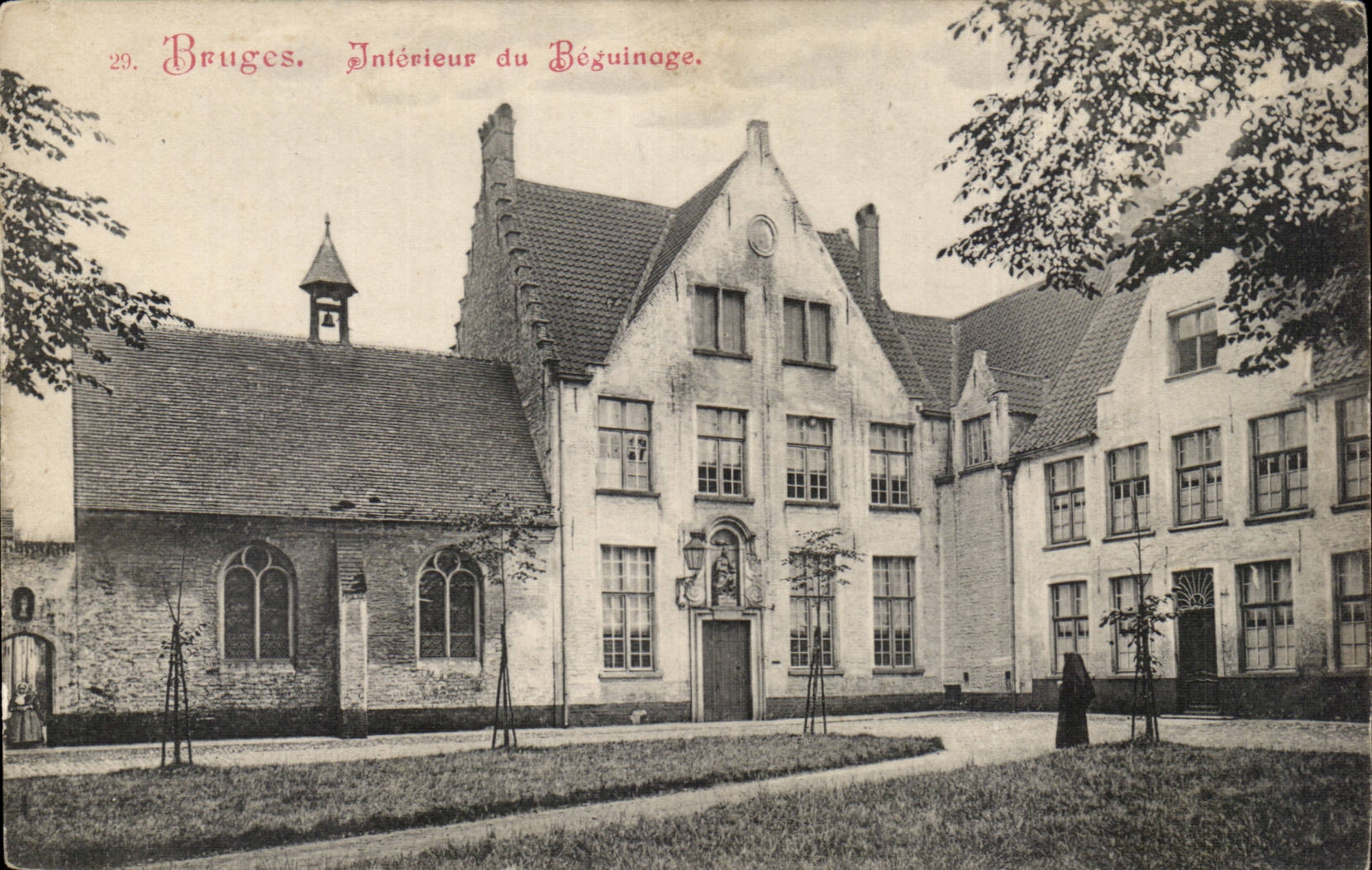 Bruges. Intérieur du Béguinage — éditeur Ollidé F. Walschot, Bruxelles, n°29
