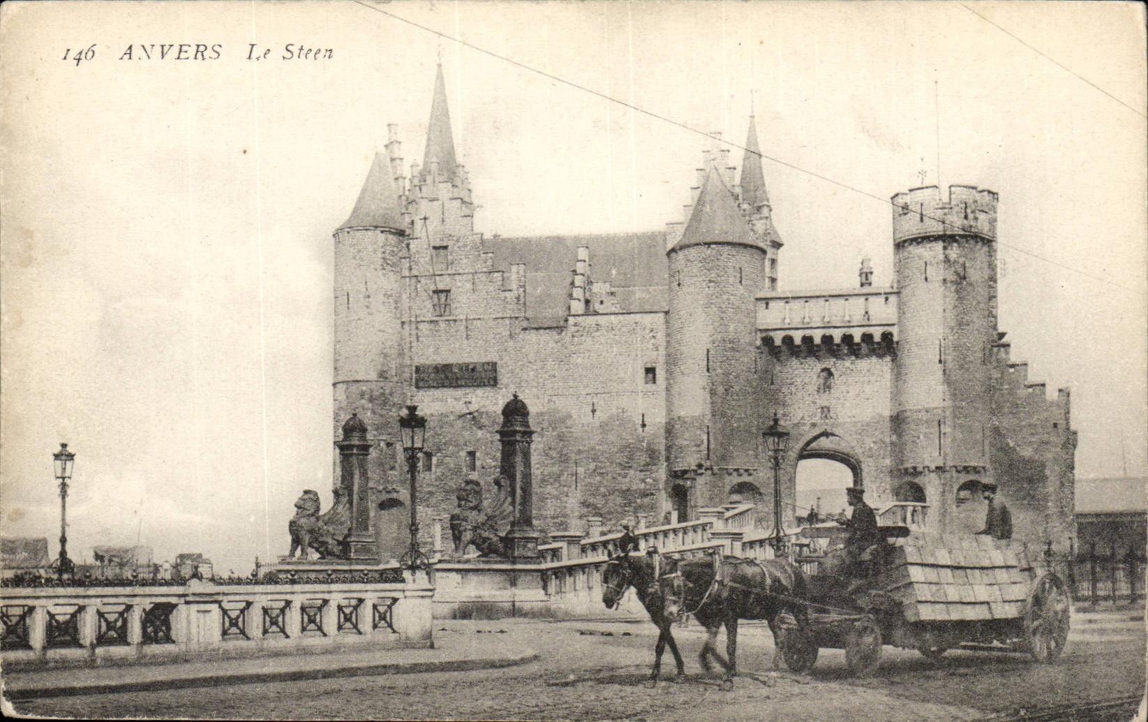 Anvers - Le Steen — porte fortifiée avec char à cheval — éditeur anonyme, n° 146