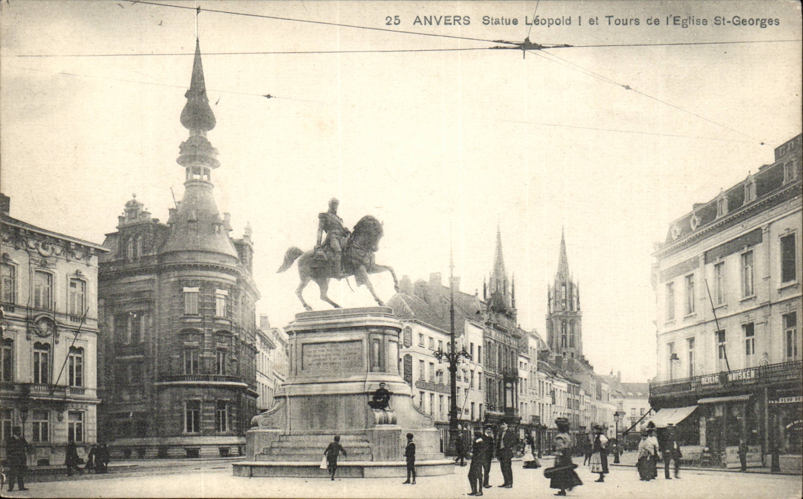Belgique - Belgien - Belgium - Anvers - Antwerpen - Statue Leopod et Tours de l'Eglise St Georges - CPA 