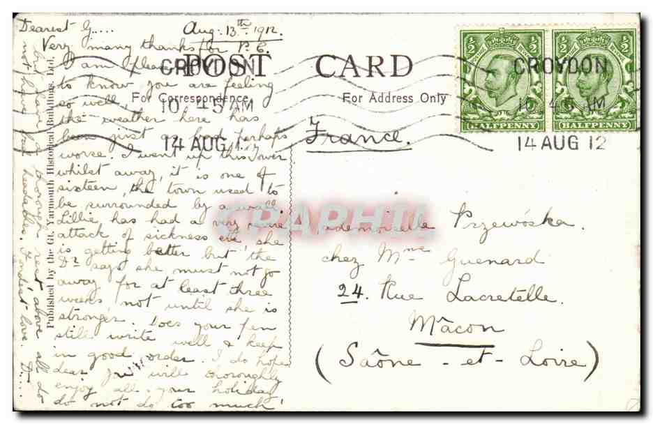 Grande Bretagne Great BRitain CPA The south sea tower Gt Yarmouth — Rückseite