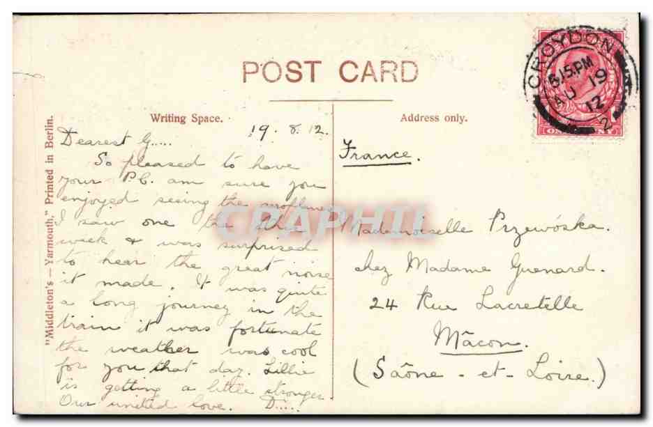 Grande Bretagne Great BRitain CPA One of the rows Gt Yarmouth — Rückseite