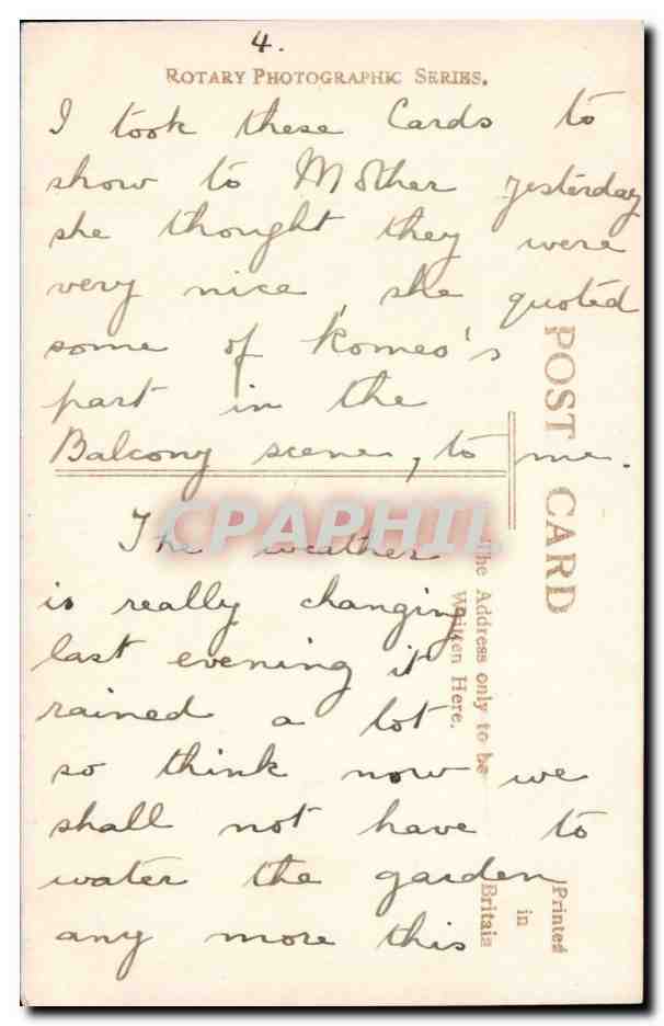 Miss Phyllis Neilson-Terry — comme Juliette dans Roméo et Juliette — éditeur Foulsham & Manfield, Ltd. — Verso