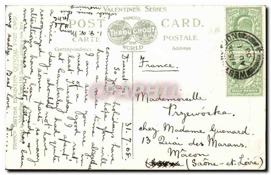 Grande Bretagne Great britain CPA Franco British exhibition London 1908 Colonnade Palace of music — Rückseite