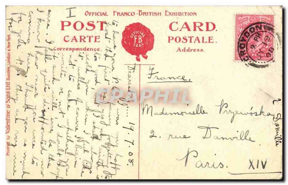 Grande Bretagne Great britain CPA Franco British exhibition London 1908 West entrance French applied Arts palace  — Rückseite