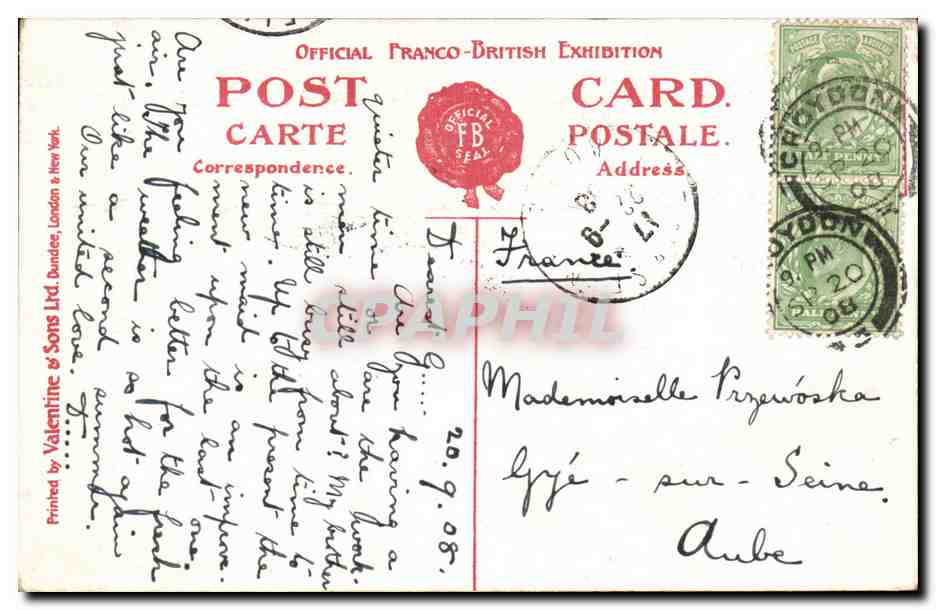 Grande Bretagne Great britain CPA Franco British exhibition London 1908 Western lagoon — Rückseite
