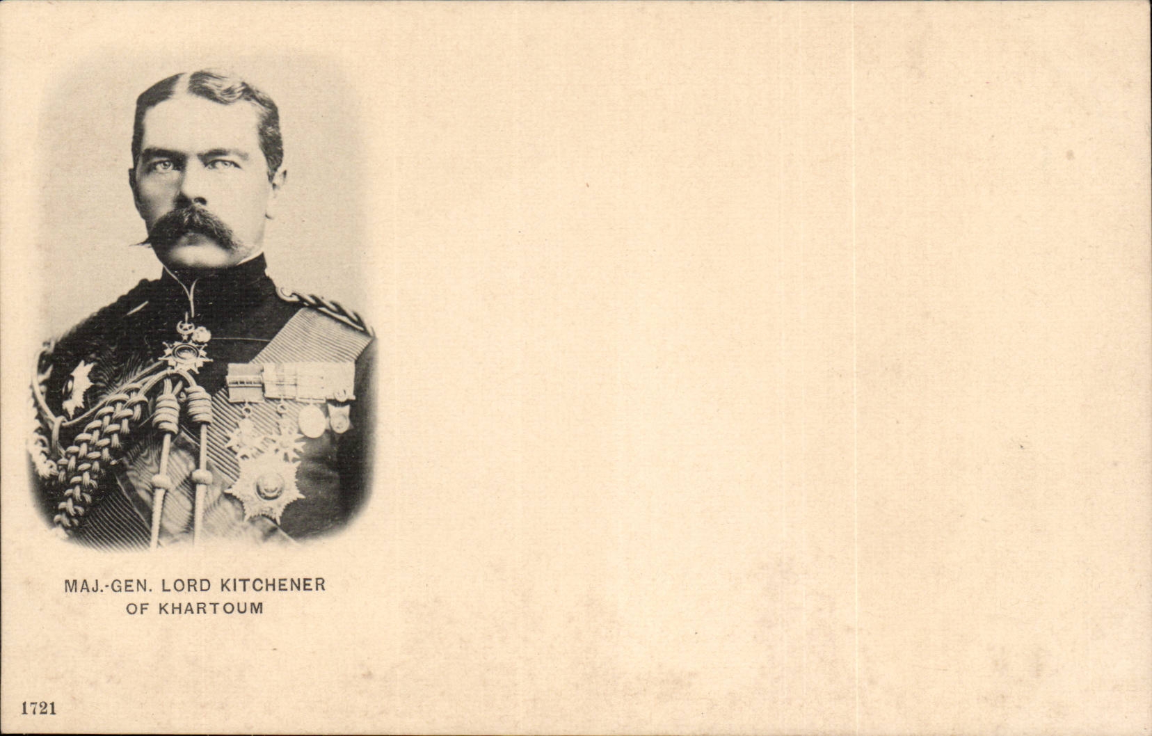 Maj.-Gen. Lord Kitchener of Khartoum — portrait militaire — éditeur inconnu, n° 1721