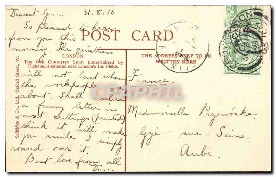 Grande Bretagne Great Britain CPA London The old curiosity shop — Rückseite