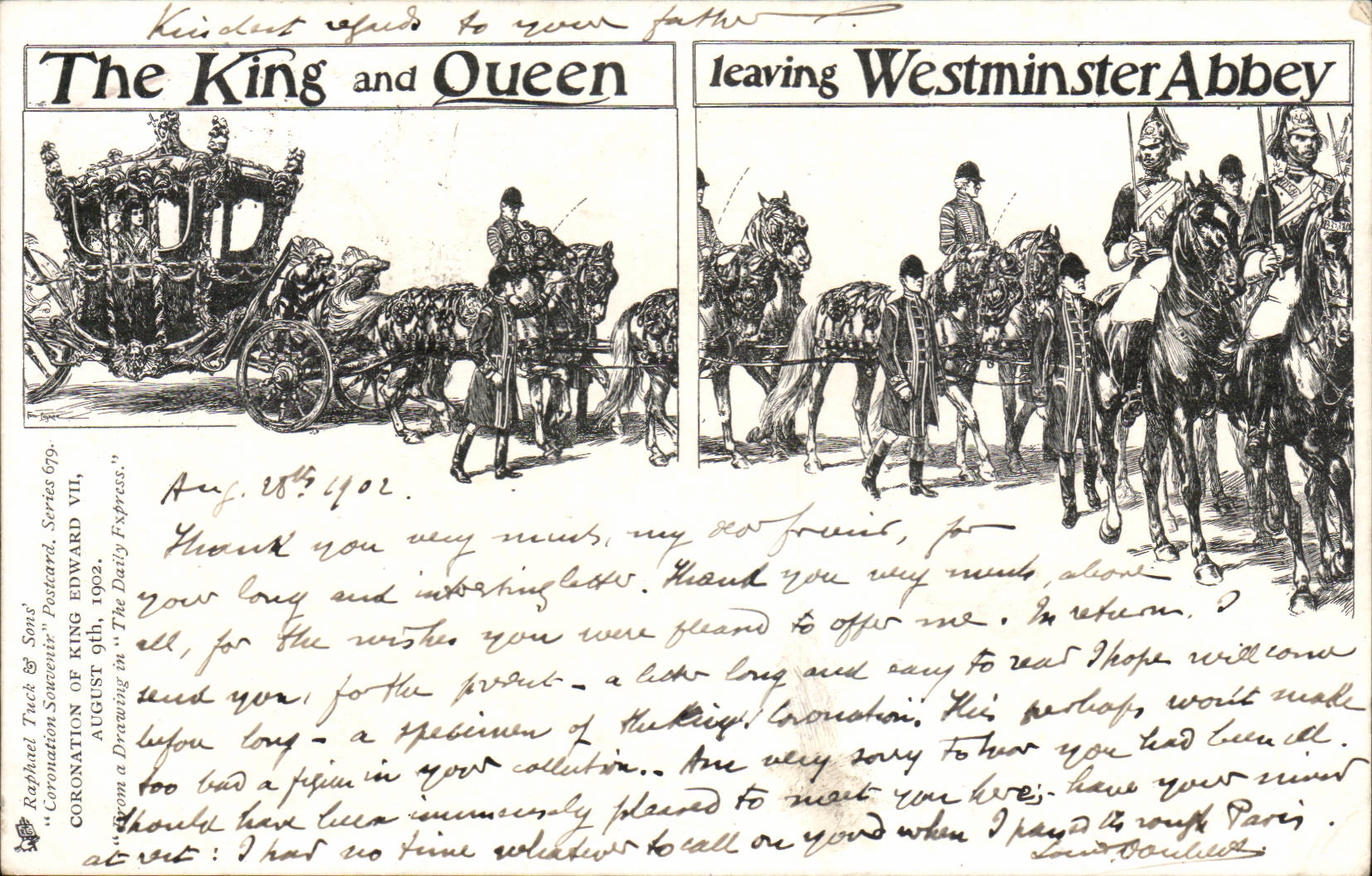 Grande Bretagne Great Britain CPA London The king and queen leaving Buckingham Abbey
