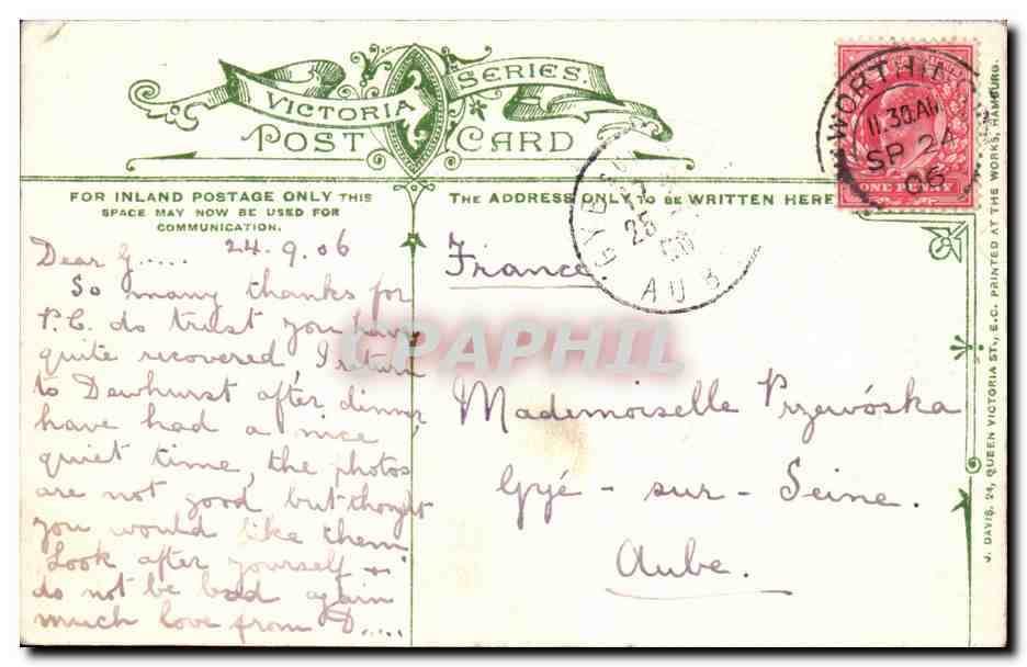 Worthing — The Life Boat House — Victoria Post Card Series, n°1562 — Verso