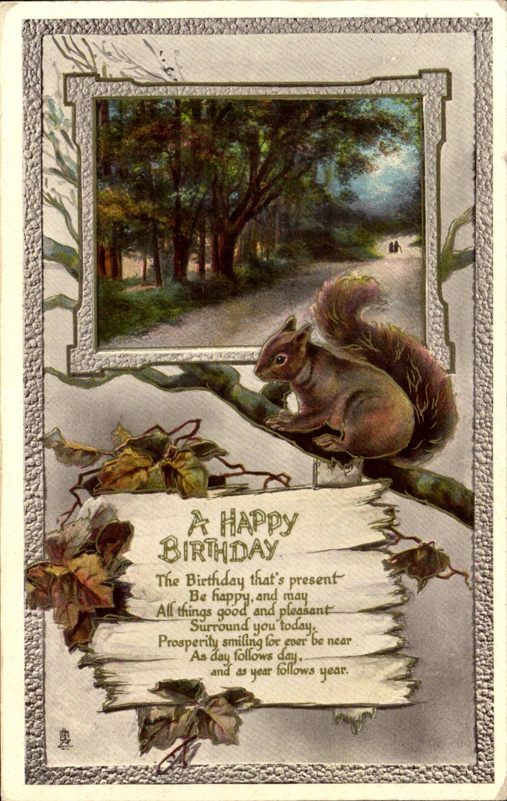 Souris dans un parc — carte d'anniversaire — Tuck's Post Card, série N° 8063