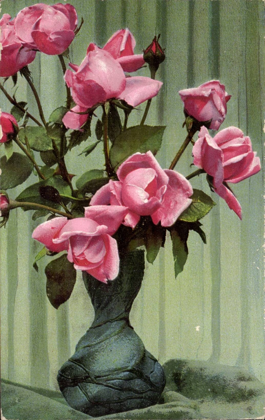 Grande Bretagne Great BRitain CPA Fleurs roses