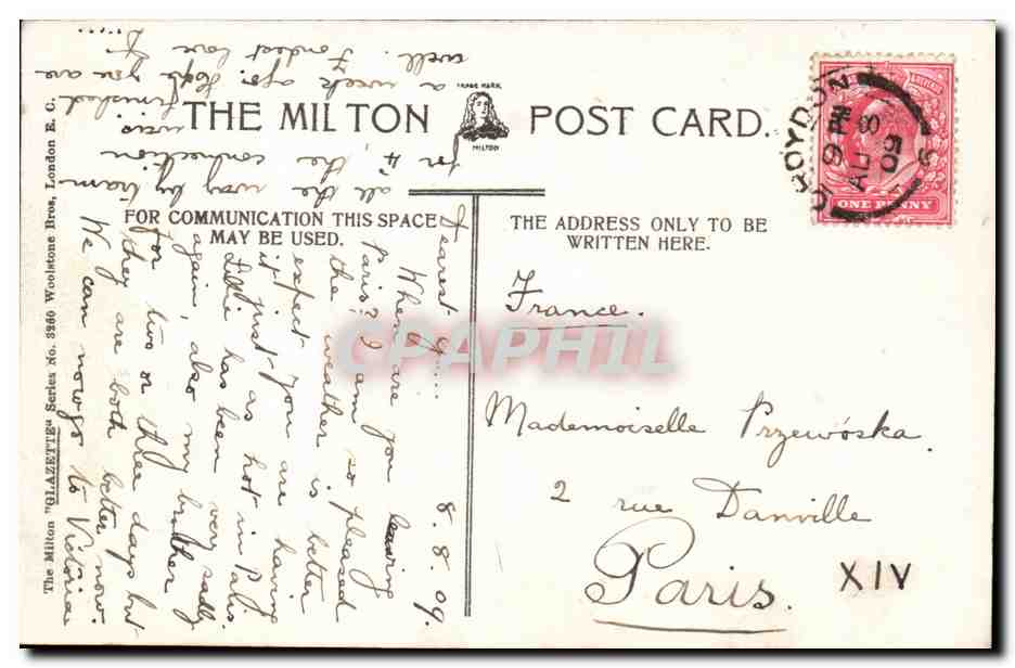 Shirley — vue panoramique — The Milton Post Card, série n° 8860 — Back