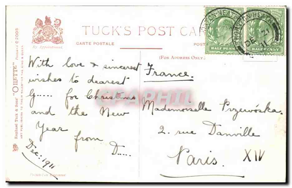 Château de Noël — Éditeur Tuck & Sons, n° C2005 — Verso