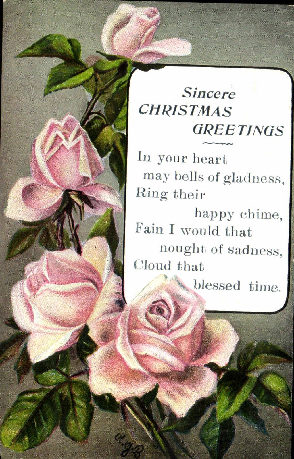 Grande Bretagne Great BRitain CPA Fantaisie Christmas greetings roses fleurs