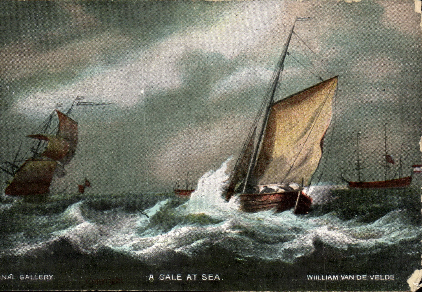Grande Bretagne Great BRitain CPA a gale at sea William vand e Belge National gallery