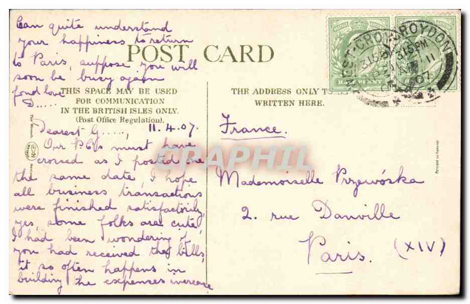 Grande Bretagne Great BRitain CPA Mr Whitby The beggar's bridge Glassdale — Rückseite