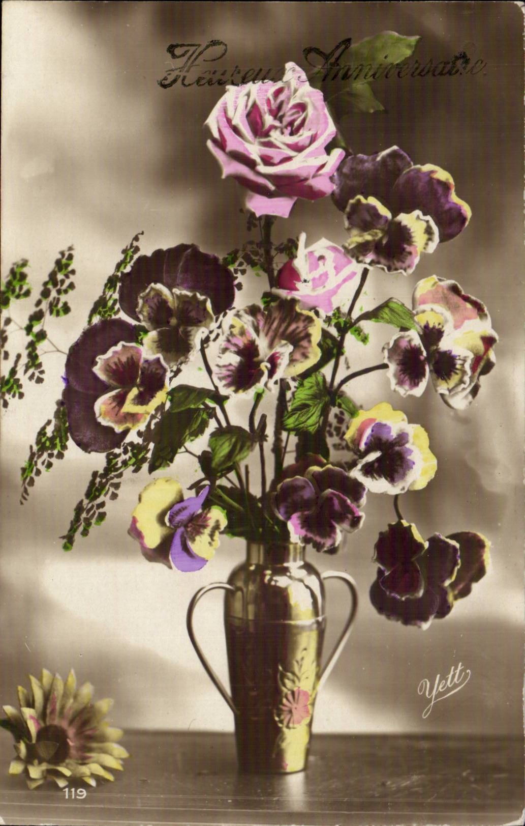 Fantaisie - Fleurs - rose - pensee - pansies - - CPA 