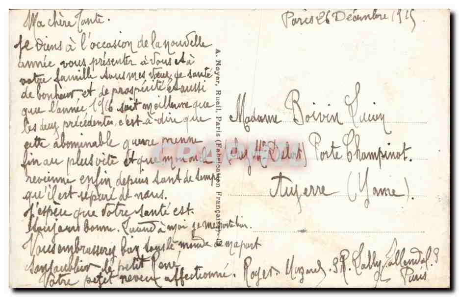 Fantaisie - Fete - Bonne Annee - Fleurs - Holly in a wheelbarrow - CPA  — Rückseite