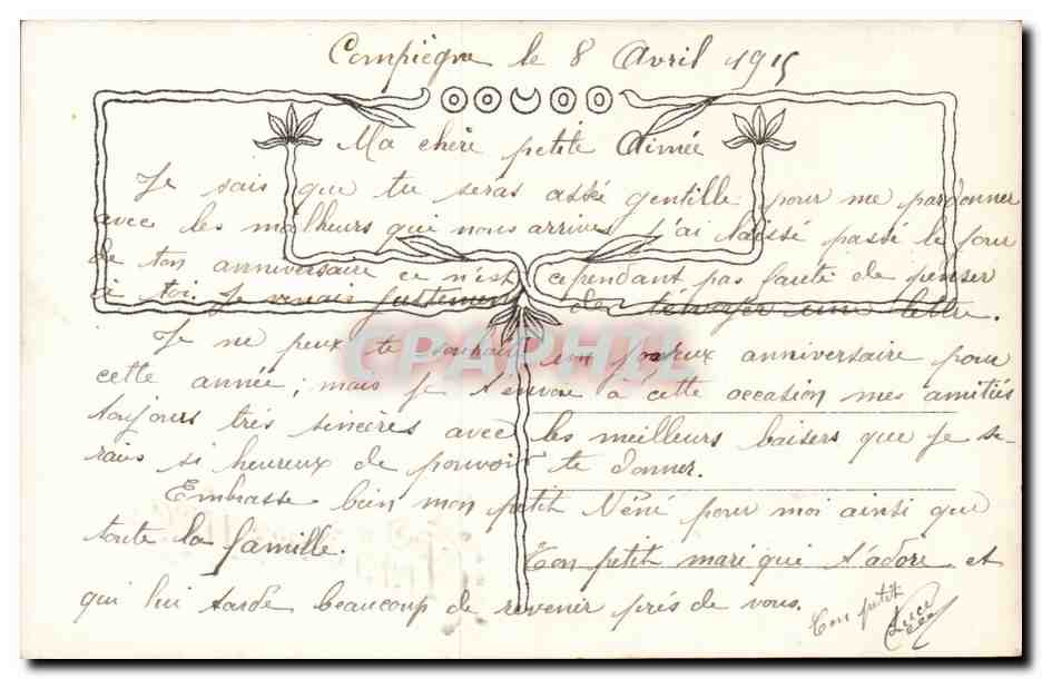 Fantaisie - Fete - Anniversaire - 1915 - Fleurs - Carnation - CPA  — Verso