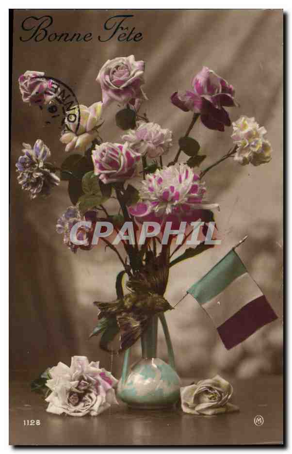 Fantaisie - Bonne Fete - Fleur et drapeau - CPA 