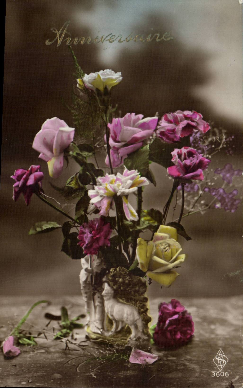 Fantaisie - Anniversaire - Bouquet des Roses - CPA 