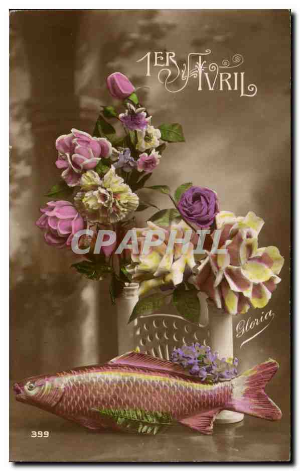 Fantaisie - Fete - Premier Avril - poisson - rose - la peche - CPA 